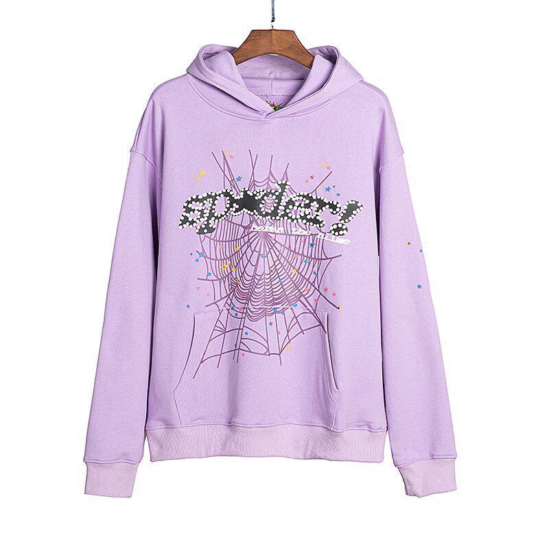 Amerikanischer Stil Sp5der 55555 Spinnennetz Schaumstoffdruck Lockerer Frottee Hoodie für Herren