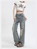Women's High-Waist Ripped Wide-Leg Jeans - Summer Retro Trend