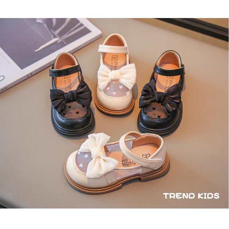 Girls' 2025 Spring/Summer Leather Bow Princess Shoes - Breathable Mesh Fashion Sneakers
