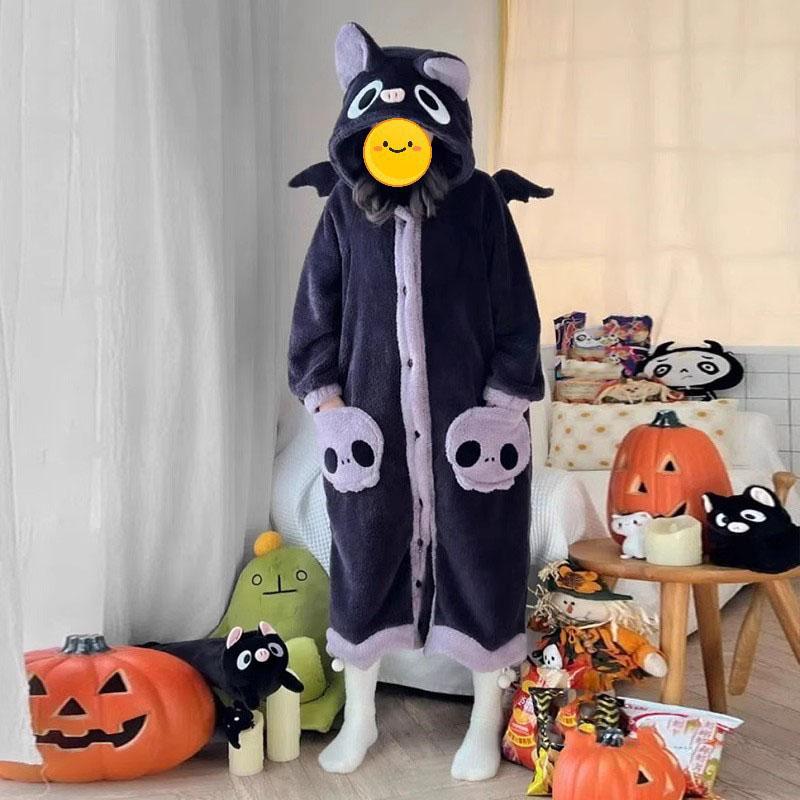 Women's Flannel Cosplay Animal Pajama Cartoon Hooded Sleepwear Halloween Christmas Nightdress