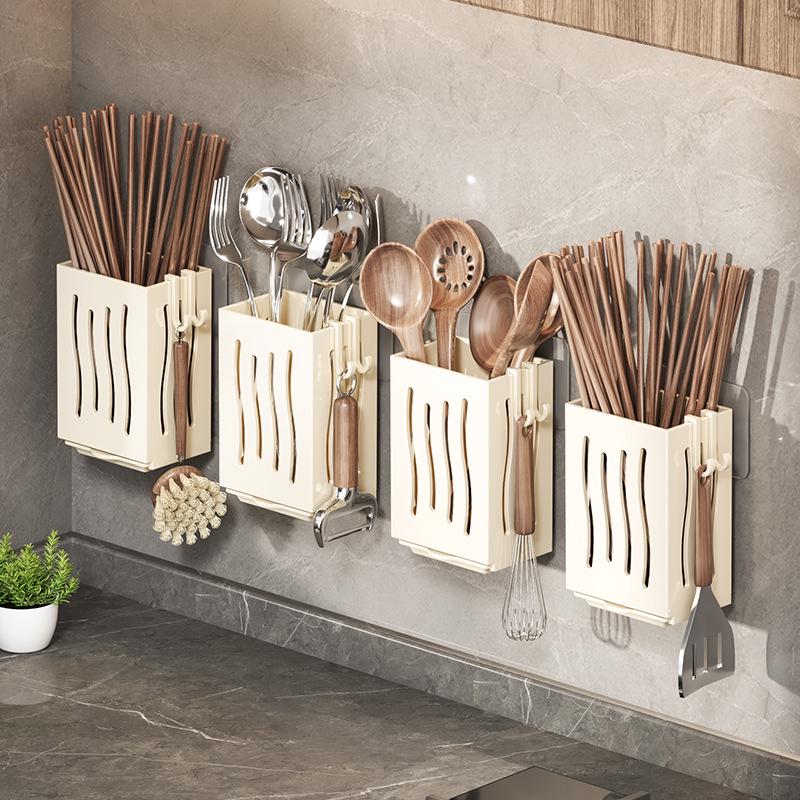 Wall-Mounted Breathable Chopstick & Spoon Holder with Drainage