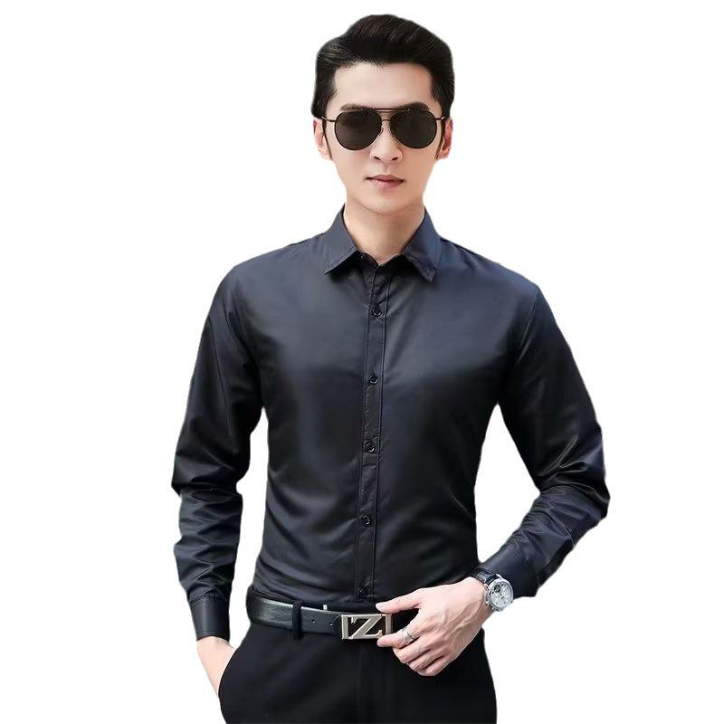 Men's Slim Fit Korean Style Black Long Sleeve Formal Shirt
