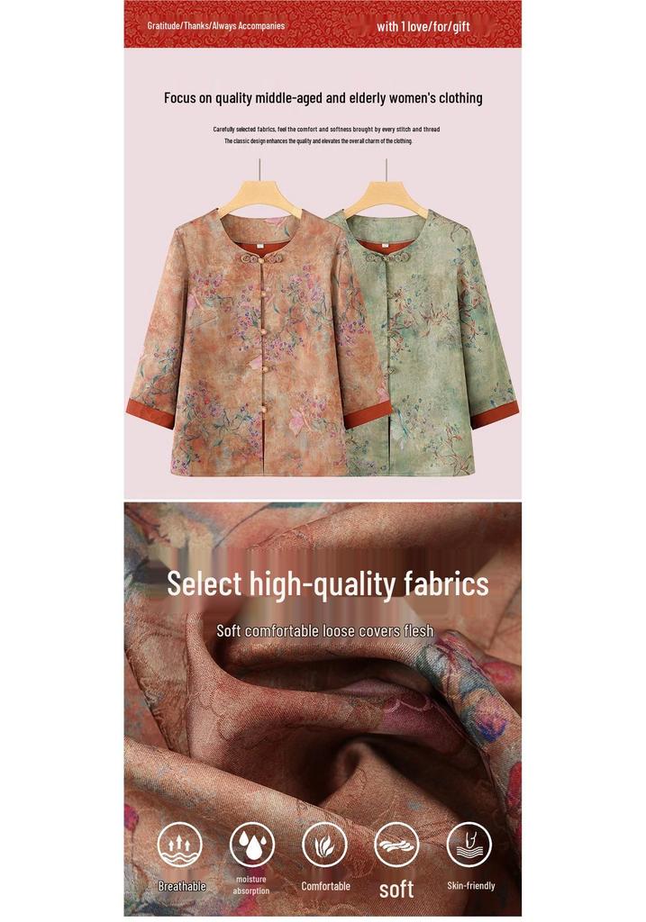 Grandma's Summer Three-Quarter Sleeve Top for Elderly Women