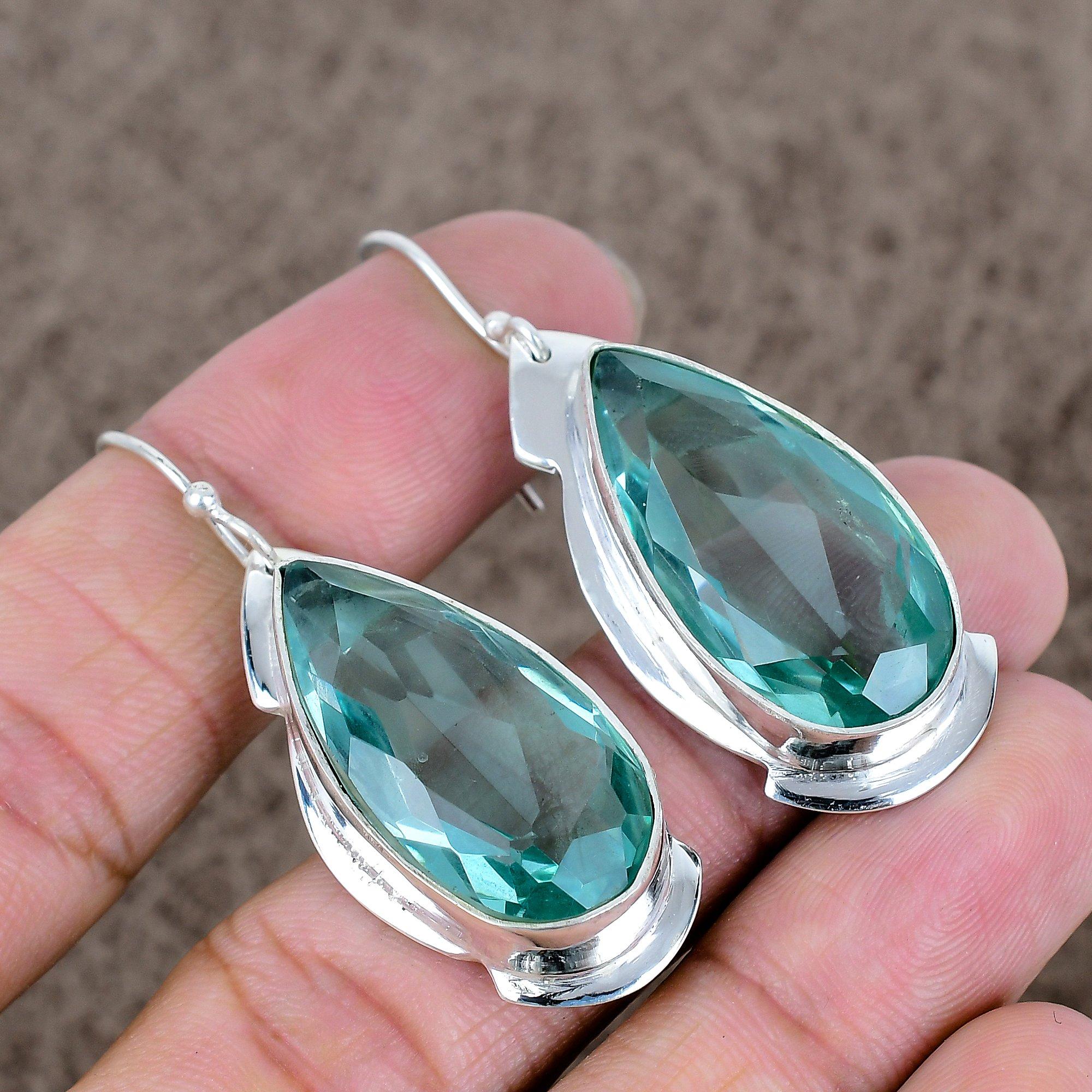 

Green Amethyst Gemstone Handmade 925 Sterling Silver Jewelry Earring 2.17 KKG-626
