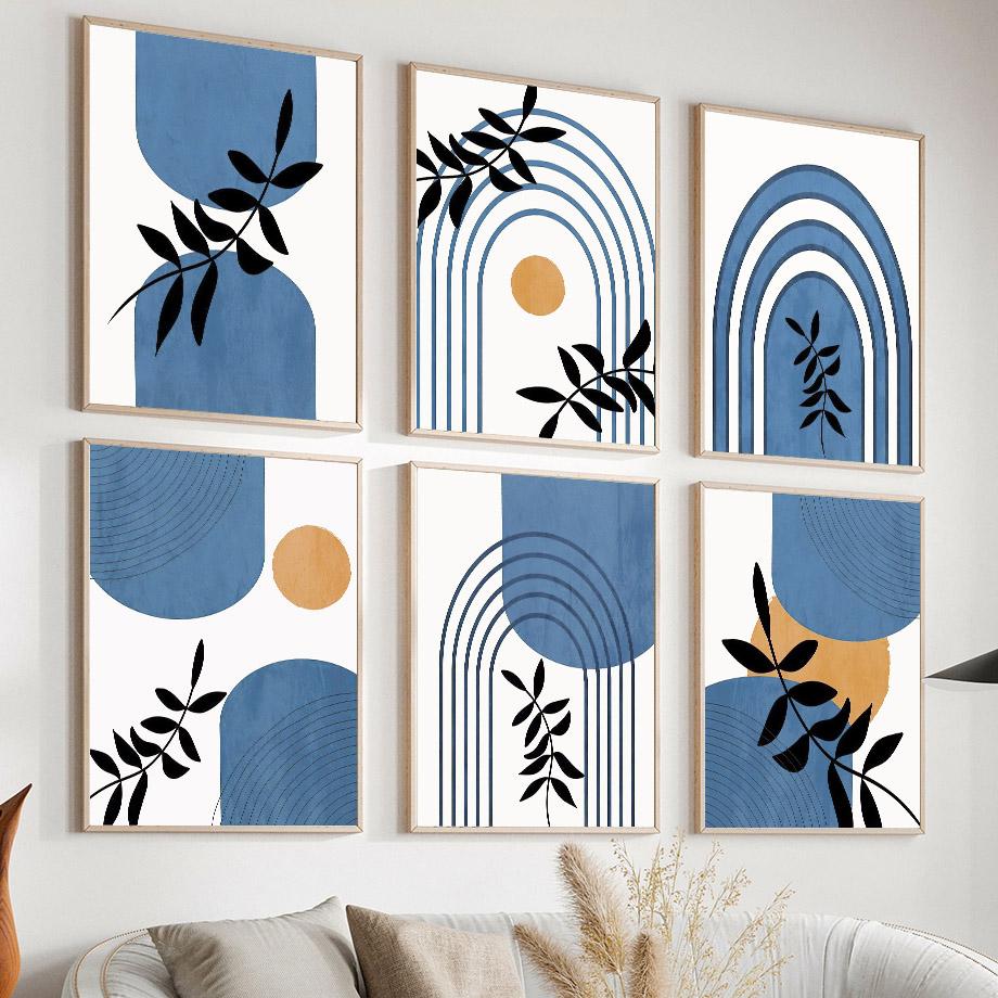 Mountain Sun Lines Rainbow Leaves Geometry Wall Art Canvas Painting Abstract Posters Prints Pictures For Living Room Home Decor