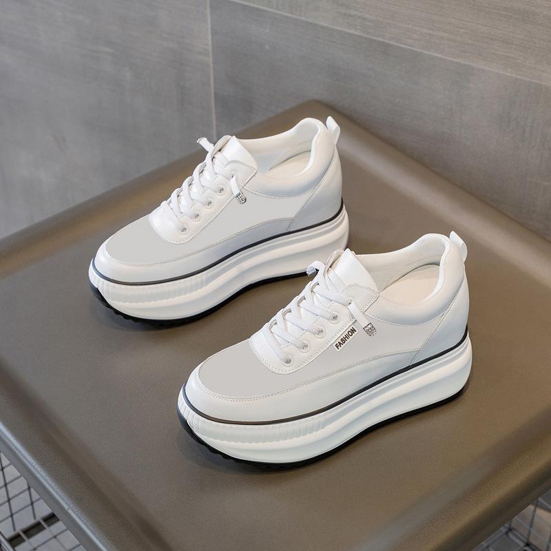Women's shoes new slope heel muffin platform casual shoes small inner height increase four seasons white shoes single shoes velvet