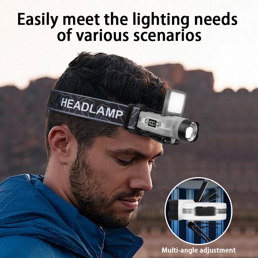 Inductive COB Headlamp,Portable Zoom Headlight,5 Modes Head Lamp, USB Rechargeable Working Flashlight Fishing Running Climbing