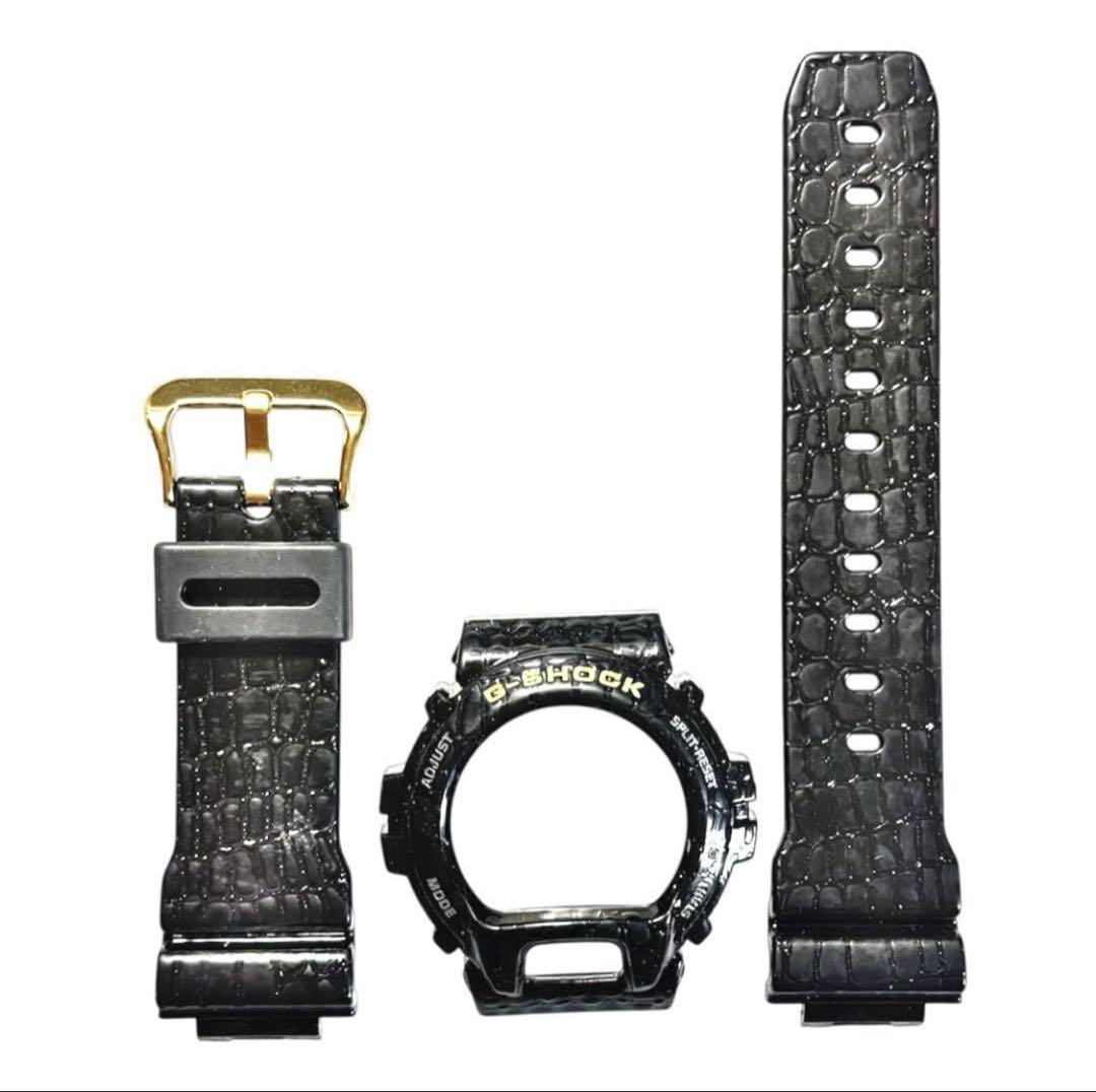 

[Б/У] Оригинальный безель и ремешок Casio DW-6900CR-1 черного цвета с имитацией крокодиловой кожи