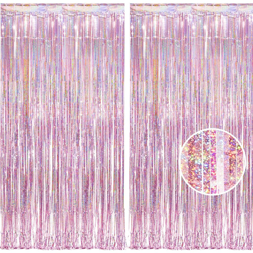 Set of 2 BRAVESHINE Tassel Glitter Bright Birthday 100cm x Party Decoration Curtains, Background, Shine, Decorations, 250cm, (Pink)