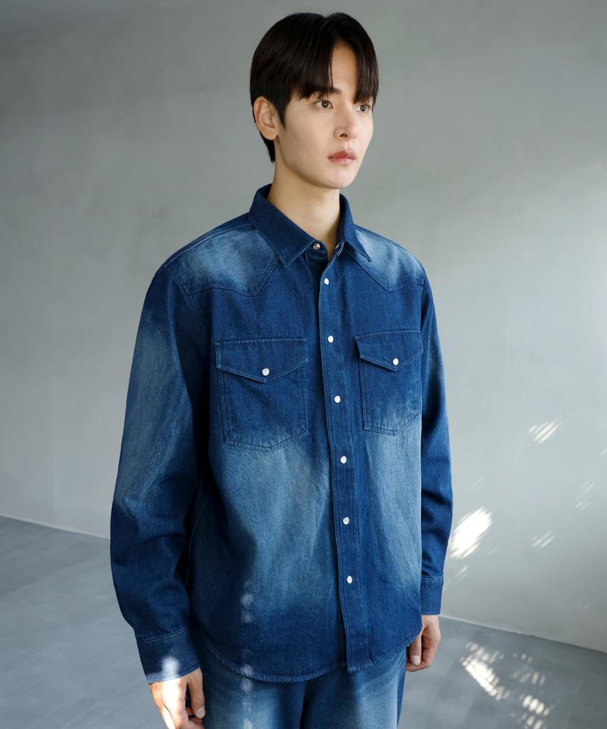 SIGNATURE [Choi Jong-Woo X Signature] Western Washed Denim Shirt [Indigo]