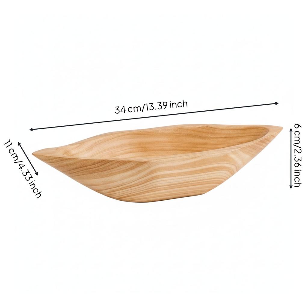 Acacia Wood Tray Elongated BoatShaped Rustic Wooden Fruit Bowl for Dining Table, Home Decor