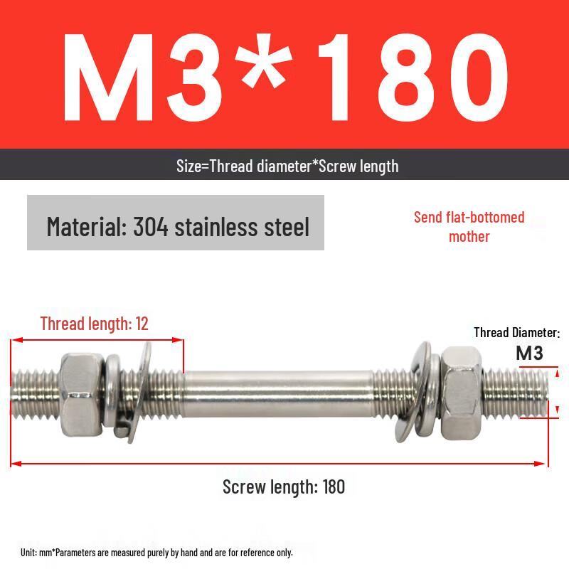 304 Stainless Steel Double-Ended Threaded Rod & Nut Set