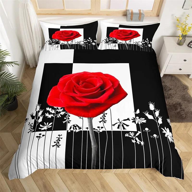 Rose Floral Bettbezug King Romantische Blumen Bettwäsche Set Mikrofaser Valentinstag Bettdecke Bezug Für Mädchen Frau Zimmer Dekoration