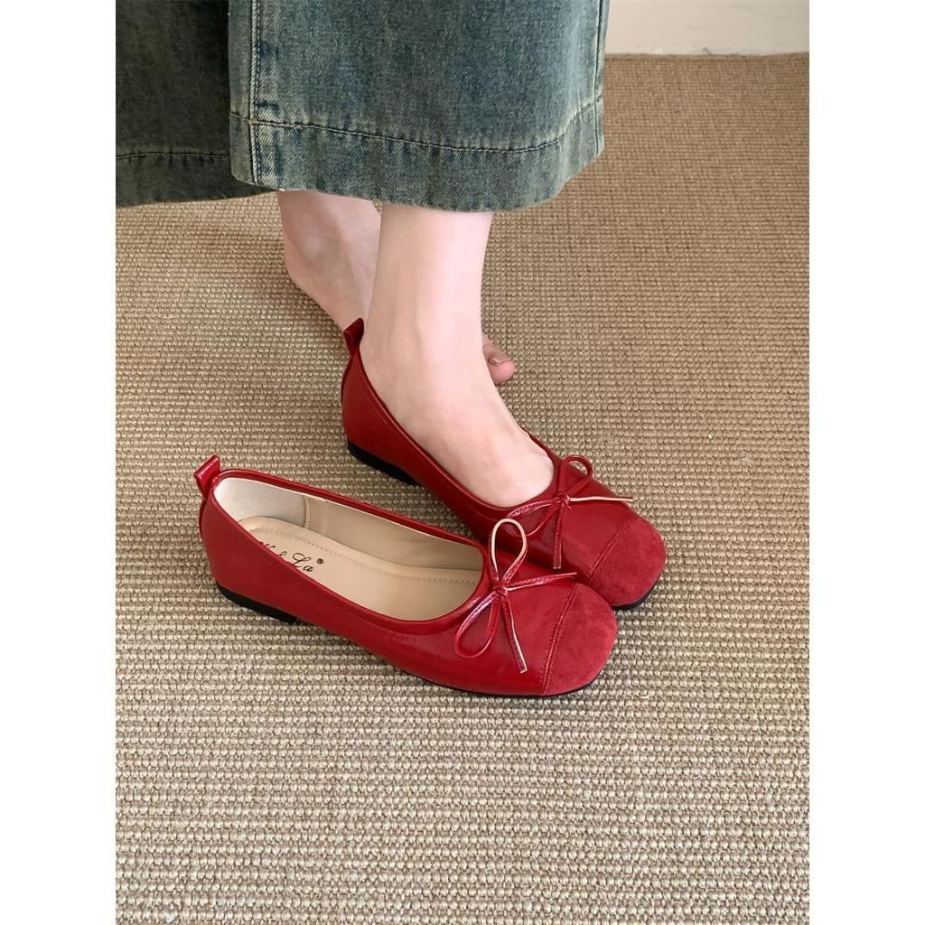French ballet style bow single shoes women's spring and autumn gentle evening shoes super foreign versatile light mouth ladyshoes