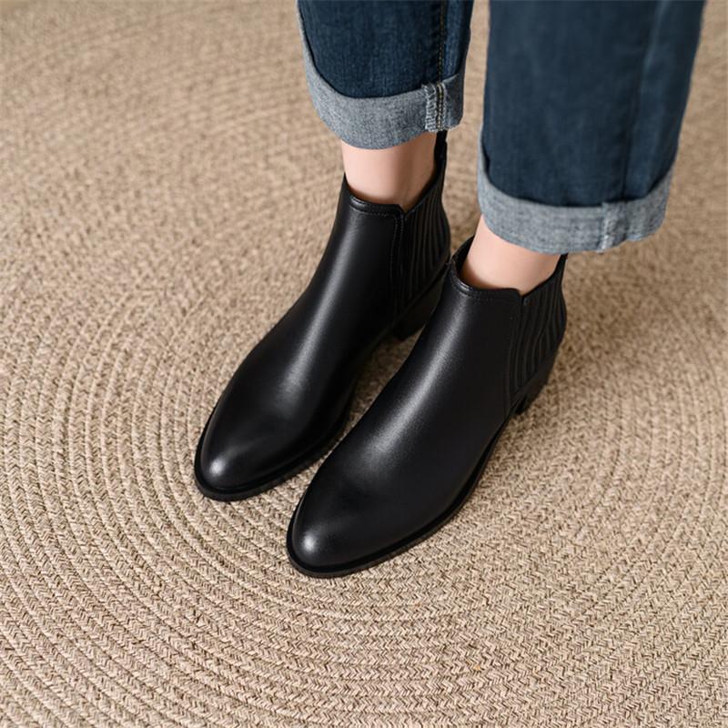 Fashion NEW Autumn Winter Genuine Leather Women Boot Fashion Short Boots Round Toe Chunky Shoes for Women Botas De Mujer Chelsea Boots