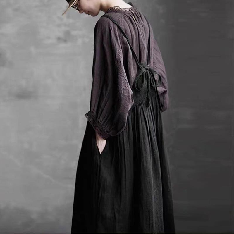 Johnature Japanese Versatile Suspender Dresses For Women Summer High Waist Strap Layered Mori Japanese Dresses