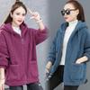 Solid Color Lamb Wool Fleece Hoodie Women's Thick Winter Loose Korean Style Teddy Fleece Zip-Up Casual Coat