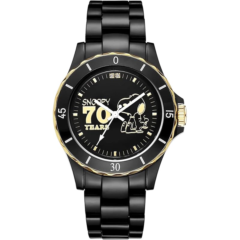 

[Snoopy/SNOOPY] 70th Anniversary World diamond hybrid ceramic watch (black) [product]