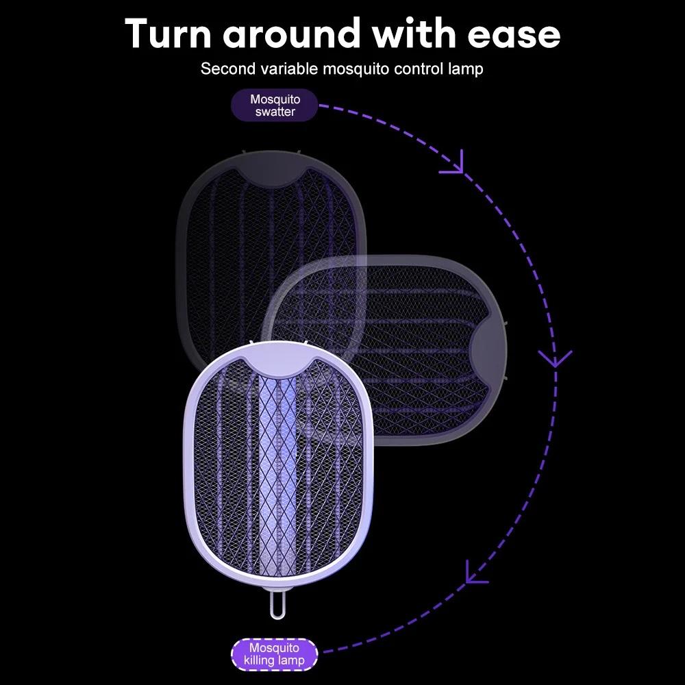 3000V Foldable Electric Mosquito Killer USB Rechargeable Fly Trap Mosquito Swatter Racket Insect Killer With UV Light Bug Zapper