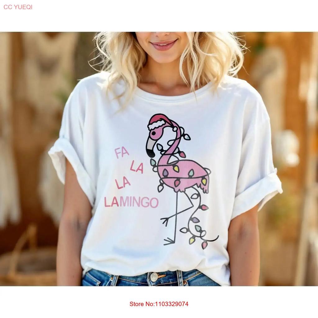 Fa La Flamingo Christmas T Shirt Funny Pink Holiday Lights A198 Vintage Washed Casual Fashion Soft Breathable Designer Clothes