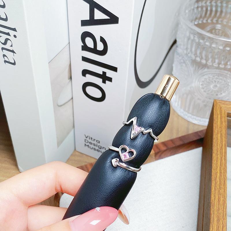 [Sweet Pink Dream] Pink Love Qixi Festival Girl'S Heart Zir*****Pen Ring Simple Fashion Geometric Ring Female