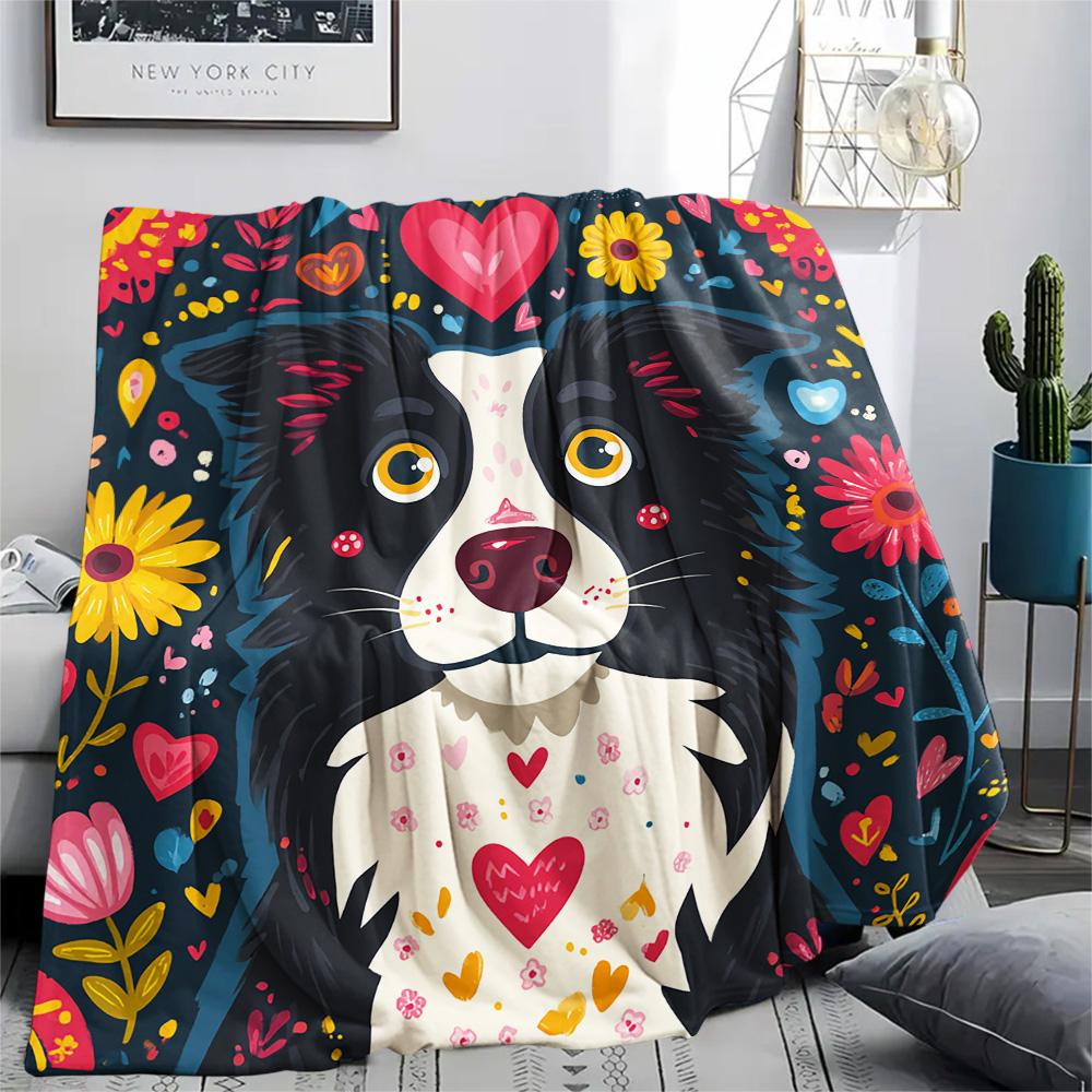 Border Collie Print Flannel Blanket, High quality Comfortable for All Seasons, Home Decor, Warmth and Comfort, Perfect for Christmas Gifts