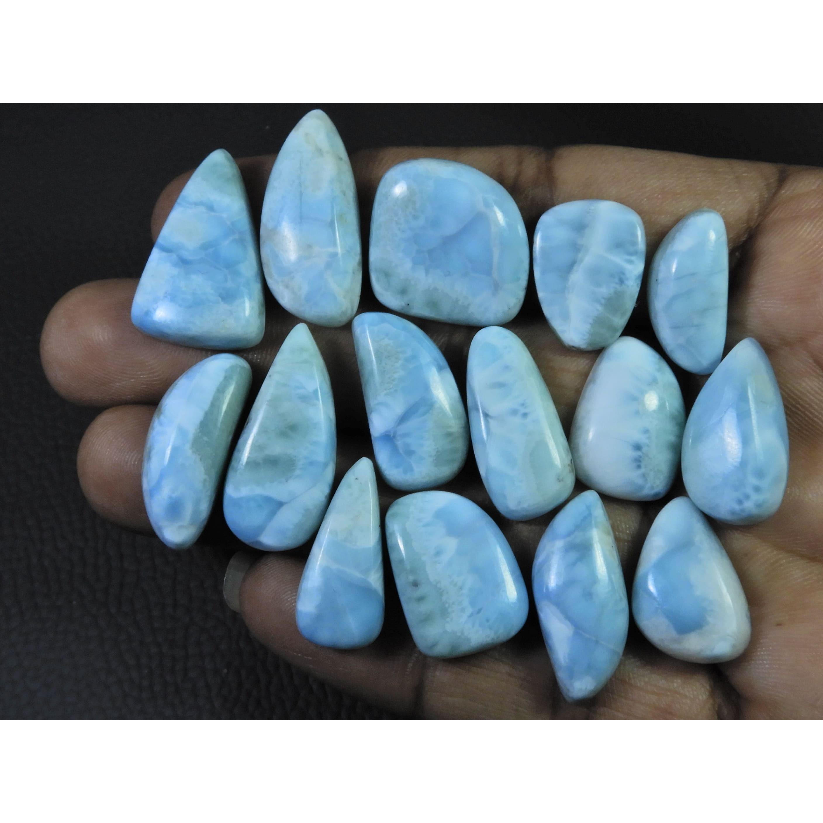 

222Cts. Natural Larimar Pectolite Fancy Cabochon Loose Gemstone 15 Pcs Lot C-838