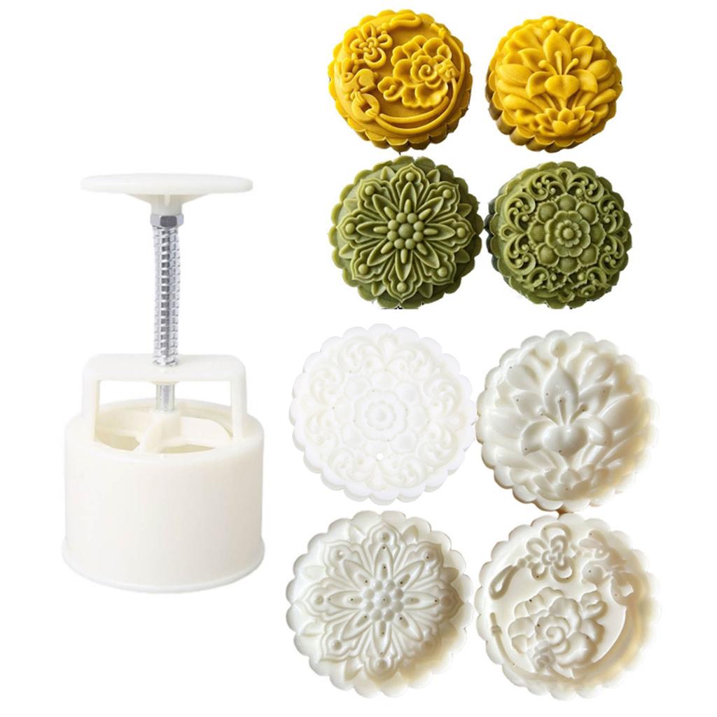 Plastic Mooncake Stamp Cute Flower Shape Mooncake Mold Festival DIY Hand Press Mooncake Cutters Pastry Decorating Gadget