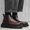 England Style Men Casual Chelsea Boots Black Brown Genuine Leather Shoes Cwoboy Platform Boot Spring Autumn Handsome Ankle Botas