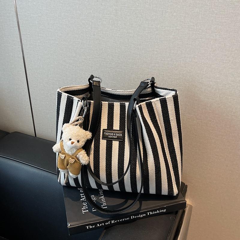 Summer Tote Bags for Woman 2025 Stripe Designer Shoulder Shopper Storage Bag Women Casual Canvas Handbag