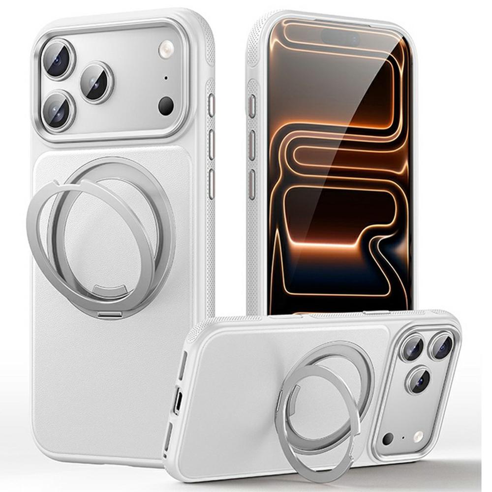 

For iPhone 17 Pro Max Case Compatible with MagSafe Rotating Kickstand Litchi Texture PC TPU Phone Cover
