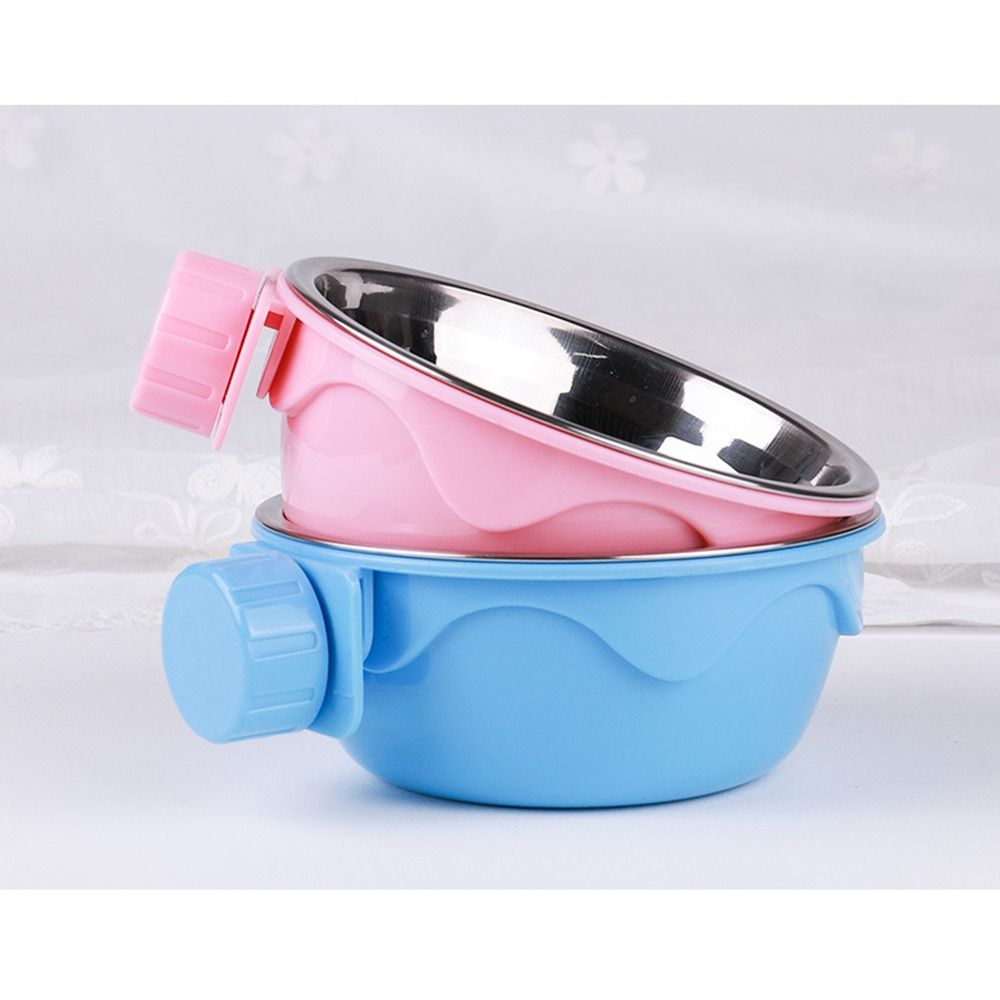 Non Tip Over Cage Mounted Cat Feeder Stainless Steel Cat Food Water Dish  Dog Feeding