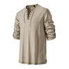 Men's Casual And Fashionable Cotton And Linen Solid Color Round-neck Long-sleeved