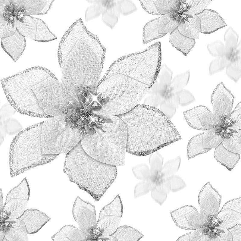 White Christmas Tree Decorations Artificial Flowers Ornaments Berry Stems Hanging Snowflakes for Xmas Tree Party Holiday Decor