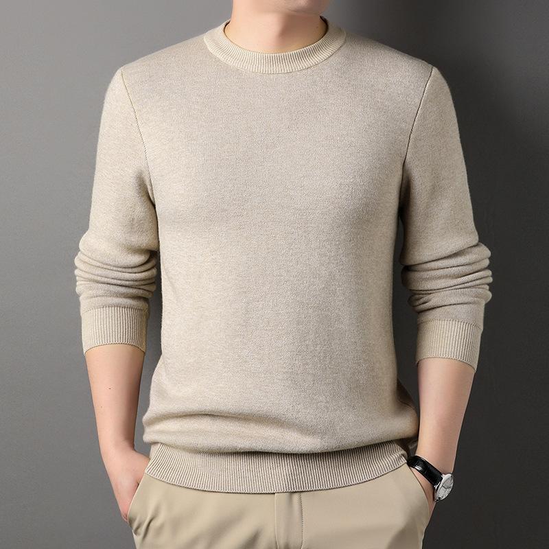 

Spring and Autumn Men s Large Size Round Neck Solid Color Casual Sweater XXXXL бежевий
