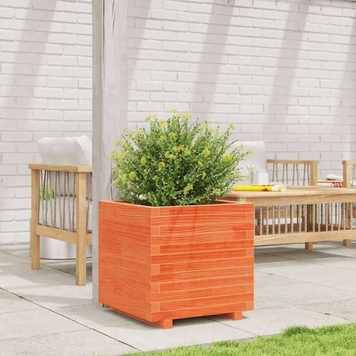 VidaXL Planter Wax Brown 50x50x49.5 Cm Solid Pine Wood, Outdoor Planter, Flower Box, Plant Box, 847355