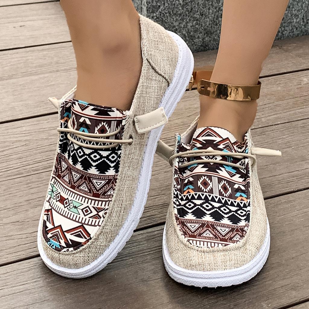 Spring Lace-up Canvas Loafers Women's Shoes Flat Casual Shoes Women's Canvas Shoes Mother Shoes