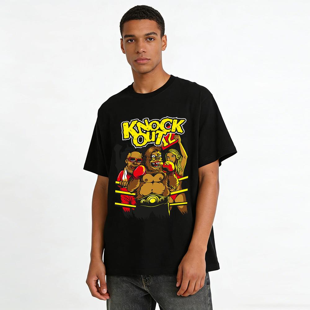 Funny Boxing Gorilla Print Tee Trendy Fight Theme Casual Short Sleeve Pure cotton T-shirt