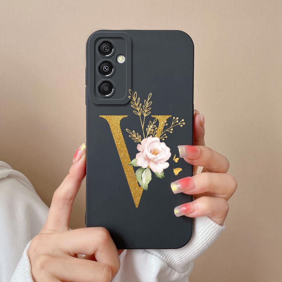Simple Case For Samsung A15 4G 5G Rose Letter Mask Soft Liquid Silicone Camera Protector For Samsung Galaxy A15 A 15 Back Cover
