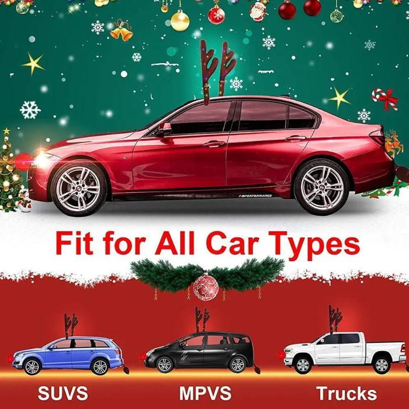 Car Antler Decoration Reindeer Christmas Decoration Kit with LED Light Up Car Truck Vehicle Costume Christmas Antler Deer Decor