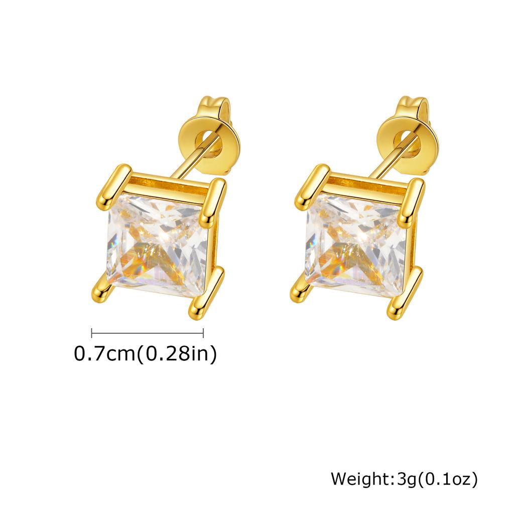 Dainty Square Zircon Stud Earrings for Men Women,4/5/6/7/8mm Width White Crystal Zircon Metal Stud Earring,Piercing Jewelry Gift