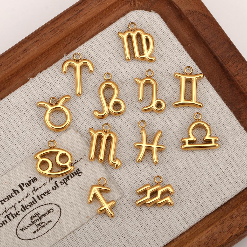 3Pcs Zodiac Charms 18K Gold-Plated Stainless Steel Twelve Constellation Pendants DIY Jewelry Making