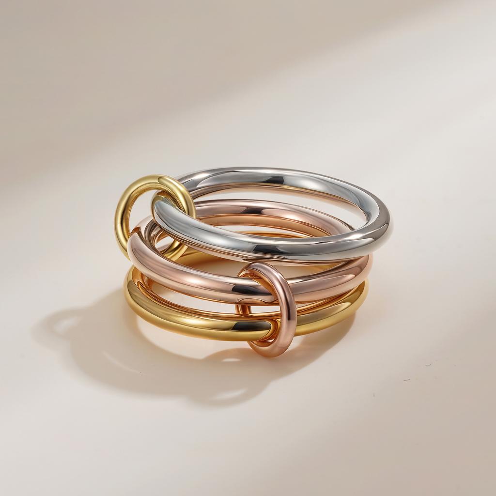 Size 678 18K Gold Plated 3 Layers 3 Colors Connecting Ring Stainless Steel Waterproof Stackable Ring Trendy Jewelry Accessory