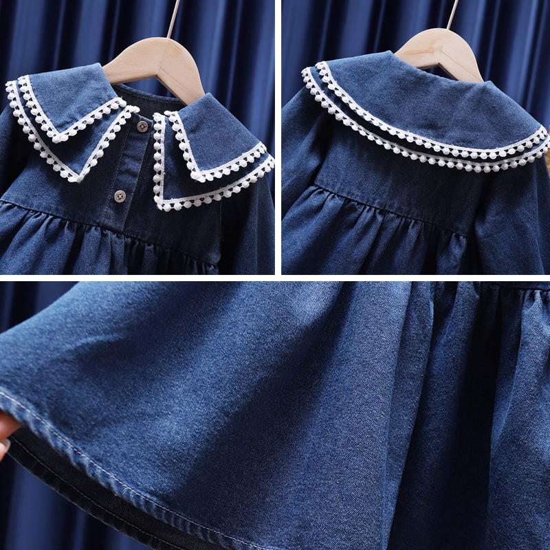 Korean-Style Baby Denim Skirt Dress: Long-Sleeved Cream Spring & Autumn Fashion 2025