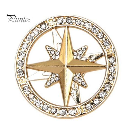 Men Women Brooch Vintage Rhinestone Star Compass Brooch, Alloy Oxidation Resistant Badge Lapel Pin, Jewelry Accessory for Clothing Decor