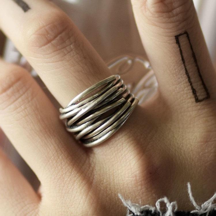 

925 Sterling Silver Rings For Women Men Fine Jewelry Finger Adjustable Open Retro Interware Ring For Party Birthday Gift resizable