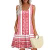 Women's Summer Casual U-shaped Tie Pocket Popular Floral Print Dress