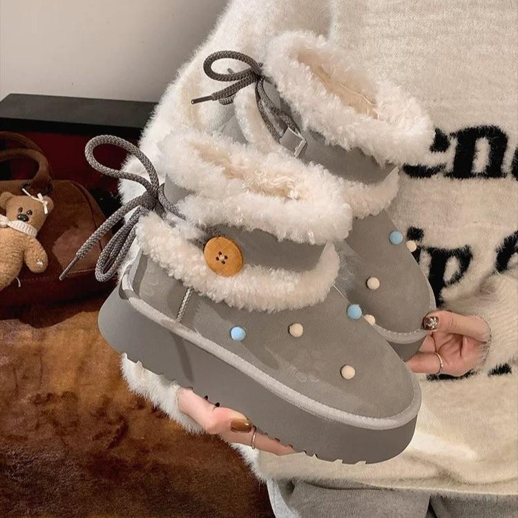 Thick and cute fluffy warm thick-soled snow boots women's 2025 new winter Northeast piled thickened cotton shoes