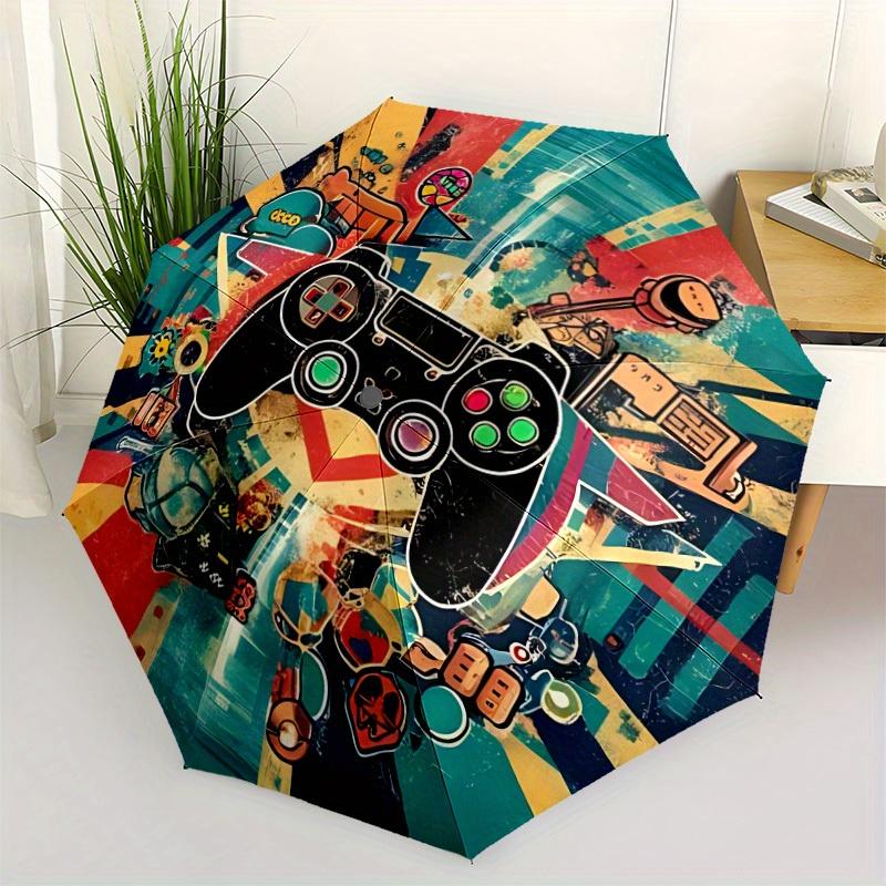 1pc Game Controller Pattern Automatic Open/Close Umbrella - Compact Travel Umbrella, 8-Rib Heavy-Duty Construction, Ideal Gift, Outdoor Acce