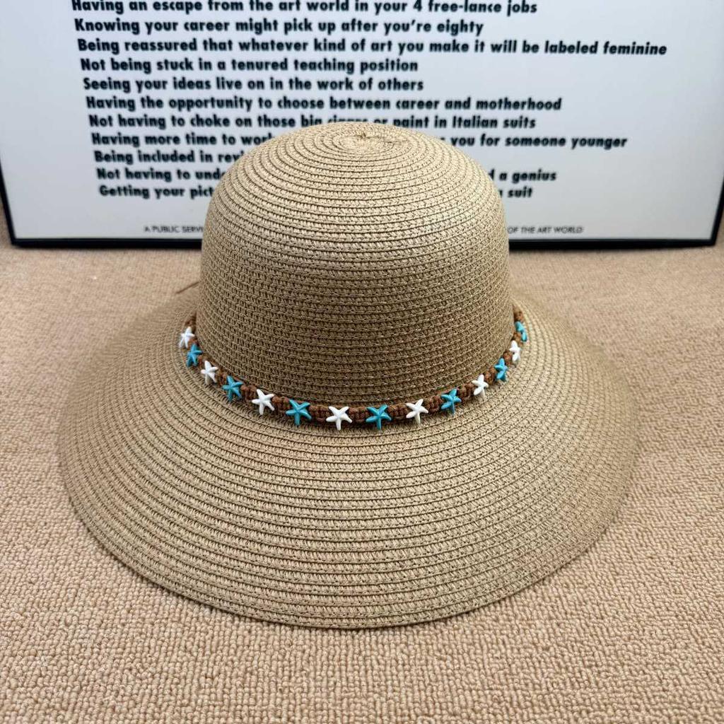 Seaside vacation starfish big brim straw hat women's summer UV protection sun hat straw beach hat sun protection bucket hat